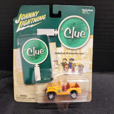 Johnny Lightning "Clue" Diecast Jeep CJ-5, Colonel Mustard Card