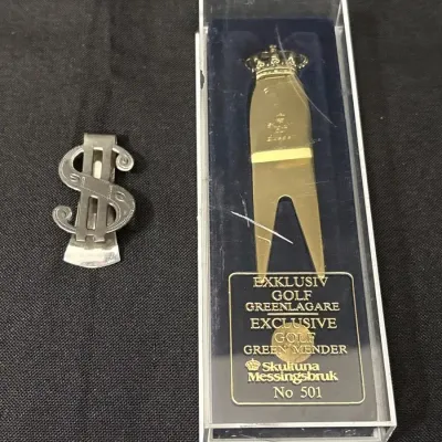 VTG Men’s Accessories - Sterling Dollar Sign Money Clip + Skultuna No 501 Brass Golf Tool
