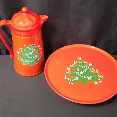 Waechtersbach Christmas Tree Footed Cake Plate & Carafe