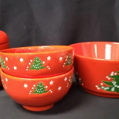 Waechtersbach Christmas Tree Bowls And Candy/Biscuit Jar
