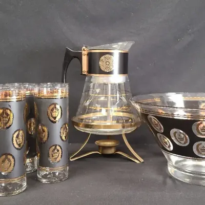 Versace inspired punch bowl and glassware. Plus Coffee Press. 