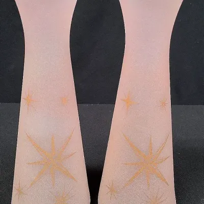 Pair Of Pink MCM Style Vases With a Gold Starburst Atomic Design