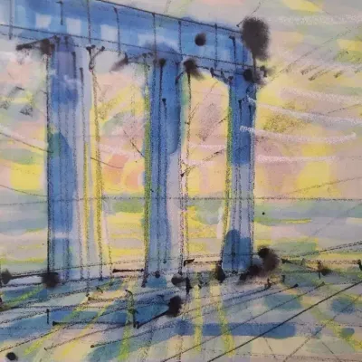 Signed Artwork Featuring Grand Greek Architecture/Classic Columns