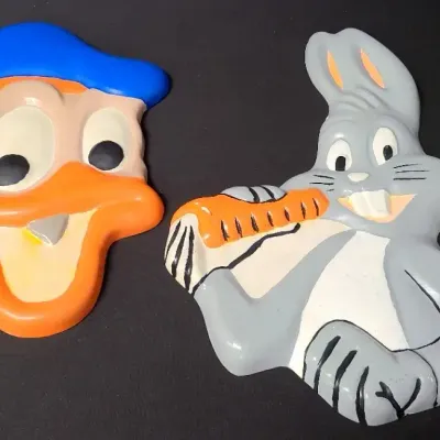 Hand Painted Ceramic Donald Duck & Bugs Bunny Whimsical Wall Plaques