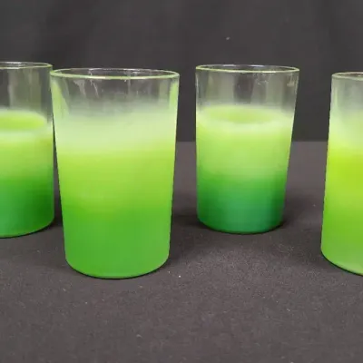 Green Frosted Tumblers In The Style Of West Virginia Glass Co. - Blendo Ombre Collection