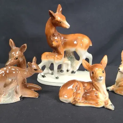 A Deer Family and Baby Animal Figurines - Made In Japan