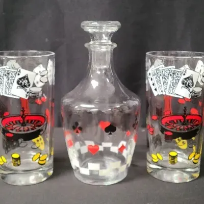 French-Style Playing Card Decanter & Tumblers 