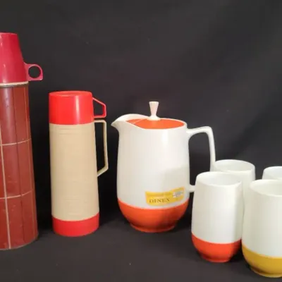 Thermos Pairing From The Past & Plastic Pitcher With Matching Cups