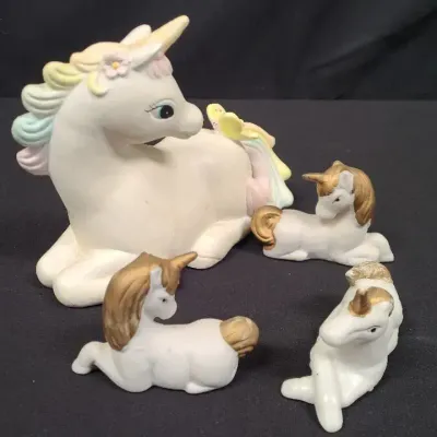 Enesco Unicorn Bank In Bisque With Other Pretty Porcelain Pals 