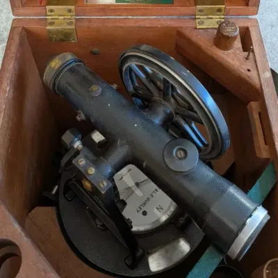 Vintage W. & L. E. Gurley Surveyor Transit (Cat No. 132-F30) with Fitted Wooden Case