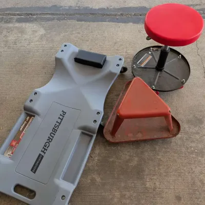 Assorted Mechanic Shop Equipment Lot - Pittsburgh 40" Creeper, Pneumatic Roller Seat & Vintage Metal