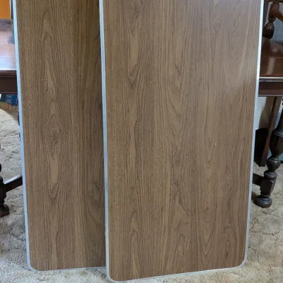 Vintage Folding Utility Tables Pair 24x48 Wood Grain Laminate Metal Legs