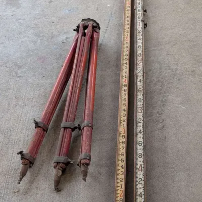 Vintage Surveying Equipment Lot – W. & L.E. Gurley Wooden Tripod, Lenker Self-Computing Rod & Level 