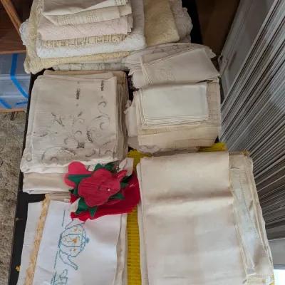 Vintage Linens Lot Lace Doilies Embroidered Tablecloths Napkins Assortment