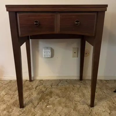 Mid-Century Modern Style Folding Drop-Leaf Sewing Machine Cabinet Desk