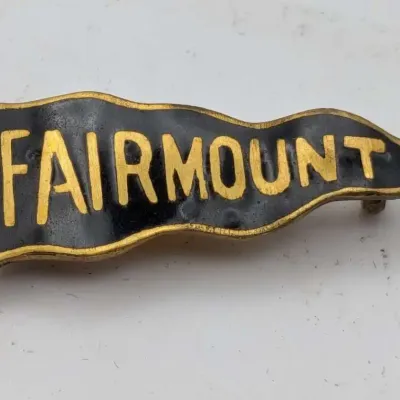 Victorian Gold Filled Pocket Watch Fob Ribbon & Enamel Pennant Pin (John Harriott Boston)