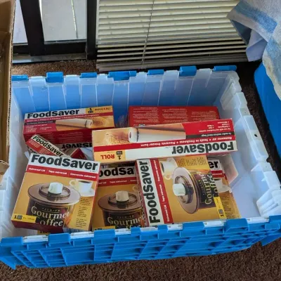 Lot of Vintage FoodSaver Accessories – Universal Lids, Jar Sealers, Rolls, Bags & Bottle Stoppers