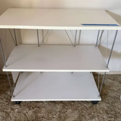 Mid-Century Style White 3-Tier Rolling Utility Cart / Stand (32" W)