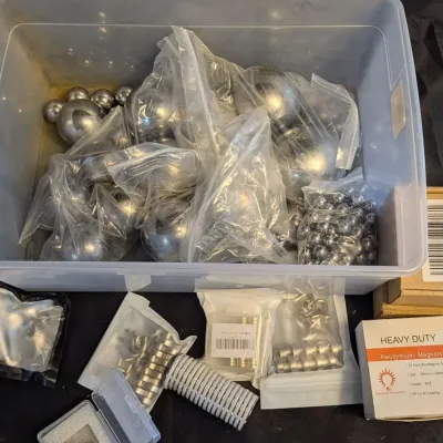 Large Assortment Lot of Steel Ball Bearings & Magnets w/ Storage Tub