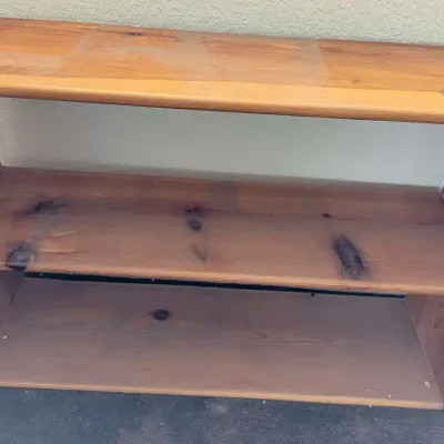 Vintage Solid Knotty Pine 3-Tier Console Table & Low Bookshelf