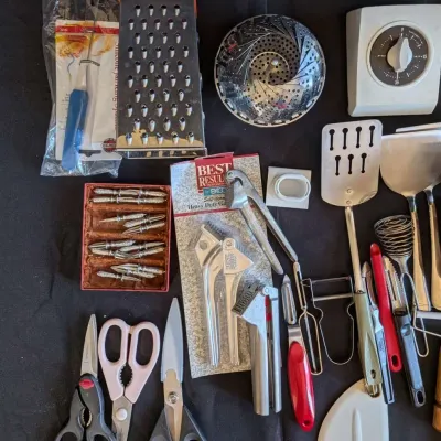 Vintage Kitchen Gadget Tool Lot Silver plate Corn Holders Graters Utensils