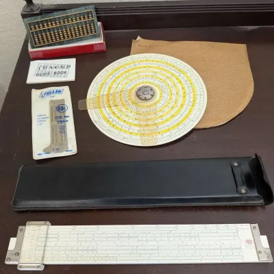 Vintage Slide Rule Lot Post Versalog Circular Slide Rule Malachite Abacus