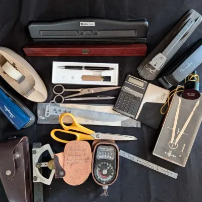 Vintage Office Drafting Lot Dietzgen Compass Weston Light Meter Staplers