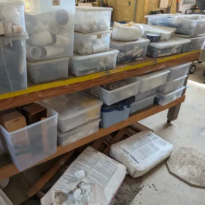Massive Estate Lot of Clear Plastic Storage Tubs & PVC Irrigation Supplies / Plumbing Fittings