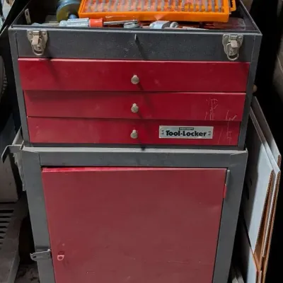 Vintage Tool-Locker Rolling Tool Chest Combo with Power Tools & Hardware Lot