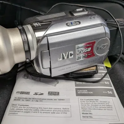 JVC Everio Hard Disk Camcorder With Case Charger Raynox Wide Angle Lens - UNTESTED