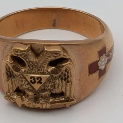Vintage 32nd Degree Scottish Rite Masonic Gold Ring – Enamel Symbols (10.51g)