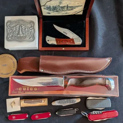 Pocket Knife Collection Lot Case Cutco Victorinox NRA Box Belt Buckle