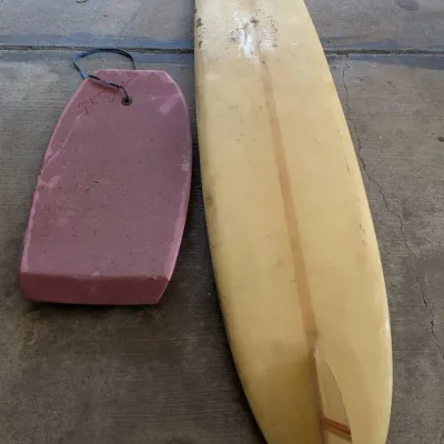 Vintage 1960s Gordon & Smith (G&S) Longboard & Vintage Morey Boogie Board Lot