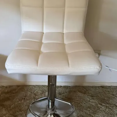 Modern White Faux Leather Adjustable Swivel Bar Stool – Chrome Base & Footrest