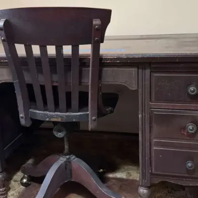 Vintage Imperial Double-Pedestal Executive Desk with Heywood-Wakefield Swivel Office Chair
