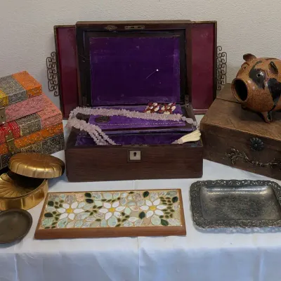 Antique Wood Jewelry Box Lot Rose Quartz Necklace Decorative Boxes Panda Egg Sterling Bracelet