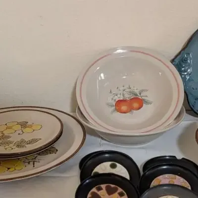 Vintage Stoneware Pottery Lot Buttertree Pattern Fish Platter Mixed Dishes