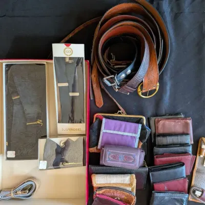 Vintage Leather Goods Lot Belts Wallets Hickok Suspenders Coin Purses