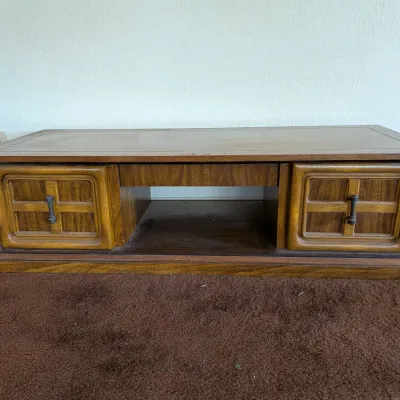 Vintage Mid-Century Mediterranean Style Low Coffee Table / Credenza Unit