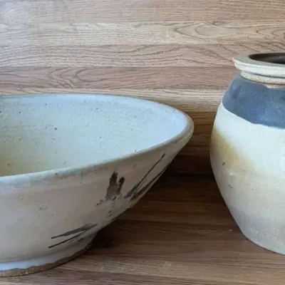 Vintage Japanese Ceramic Teapot & Bowl Set – Studio Pottery Kyusu & Large Serving Bowl