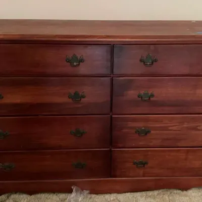Vintage Colonial Revival 8-Drawer Cherry Wood Double Dresser (56.5" W)