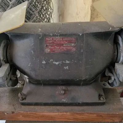 Vintage Ram Tool Corp. Bench Grinder Model R-600 on Custom Metal Stand