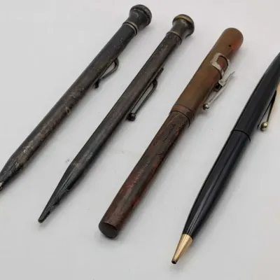 Vintage Writing Instrument Lot - Waterman Red Ripple Fountain Pen & 1920s Zain-Crocker Pencils