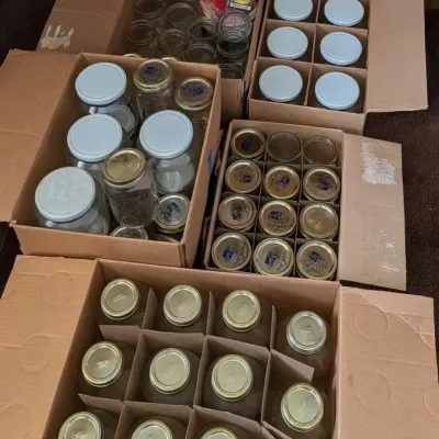 Large Collection of Vintage Glass Mason & Storage Jars with Boxes – Ball, Kerr, & Specialty Jars
