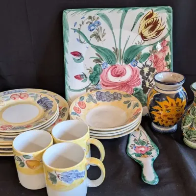 Farberware Bari Hand Painted Pottery Set Italian Platter Mexican Vases Lot
