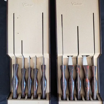 Cutco Vintage Brown Swirl Carving Knife Set Pair Original Cases USA