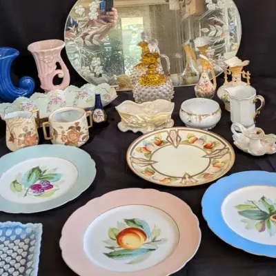 Antique Fine China Lot Pickard Belleek Hand Painted Porcelain Lustreware