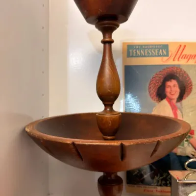 Antique turned wood two-tier compote stand