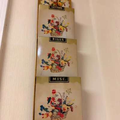 Vintage tin letter and bill wall organizer