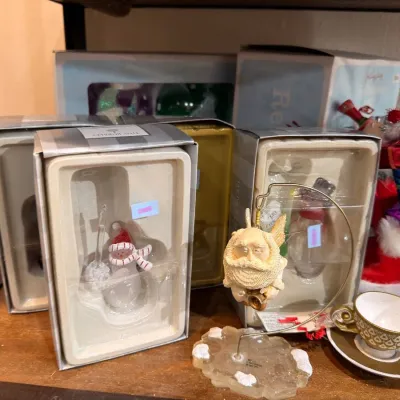 Boxed snowman and Santa Christmas ornaments